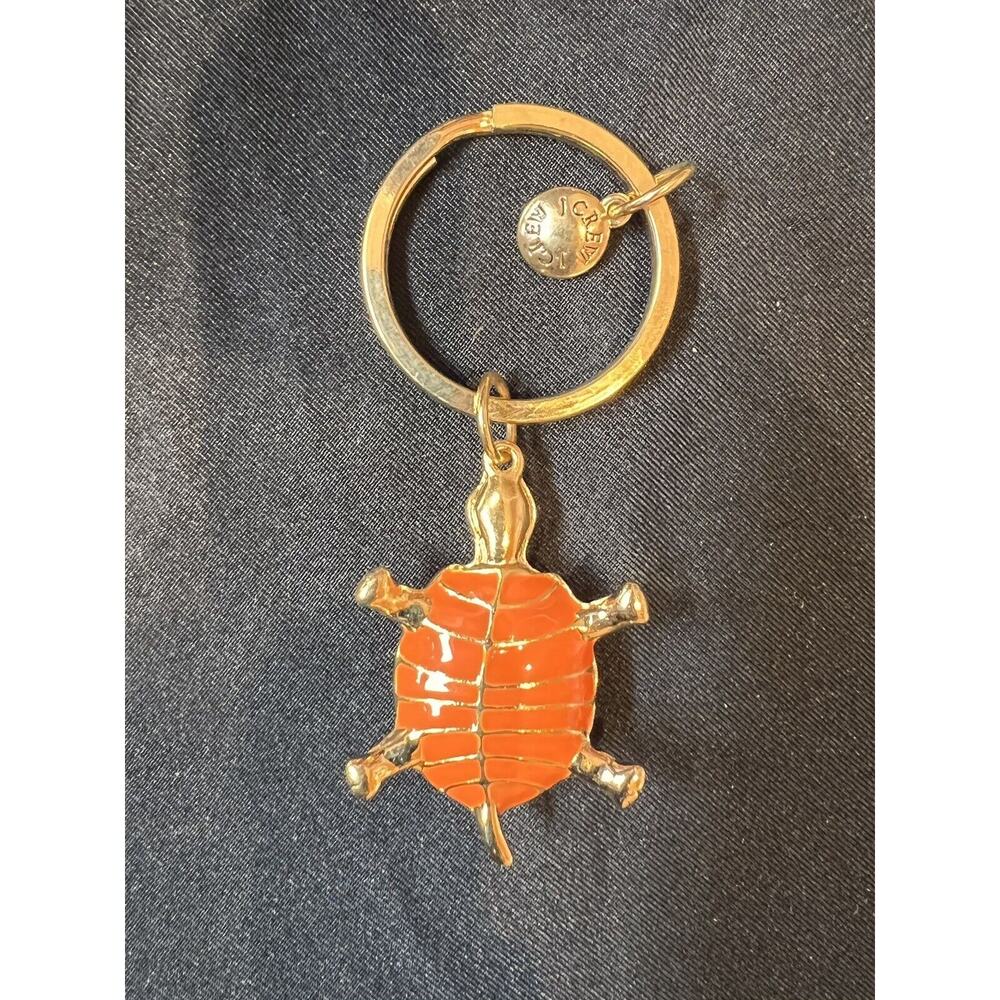 J.Crew Turtle Gold-tone Key Ring Chain Orange & Turquoise Enamel - Picture 2 of 3